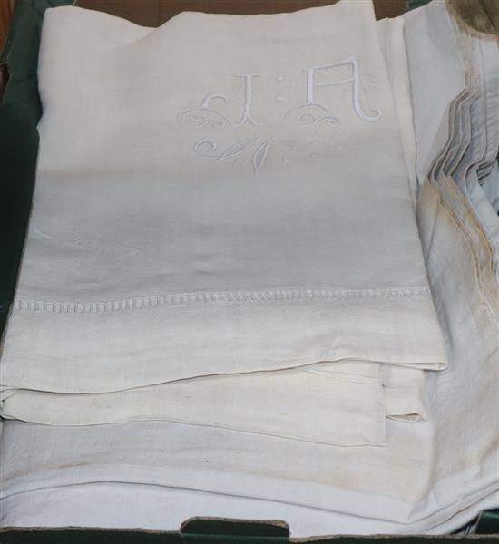 Six French Provincial monogrammed linen sheets